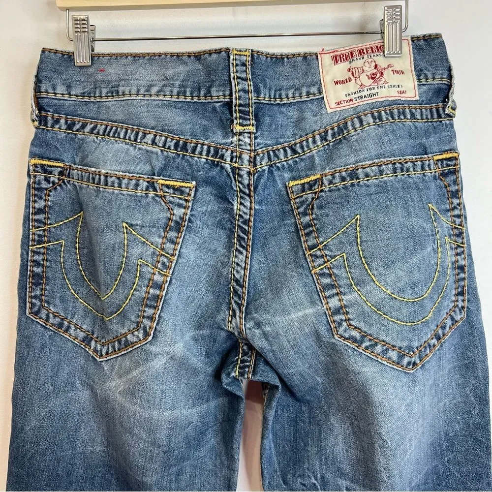 True Religion Men's Jeans Straight Old Multi Wheat BigT Distressed 101122 33x33